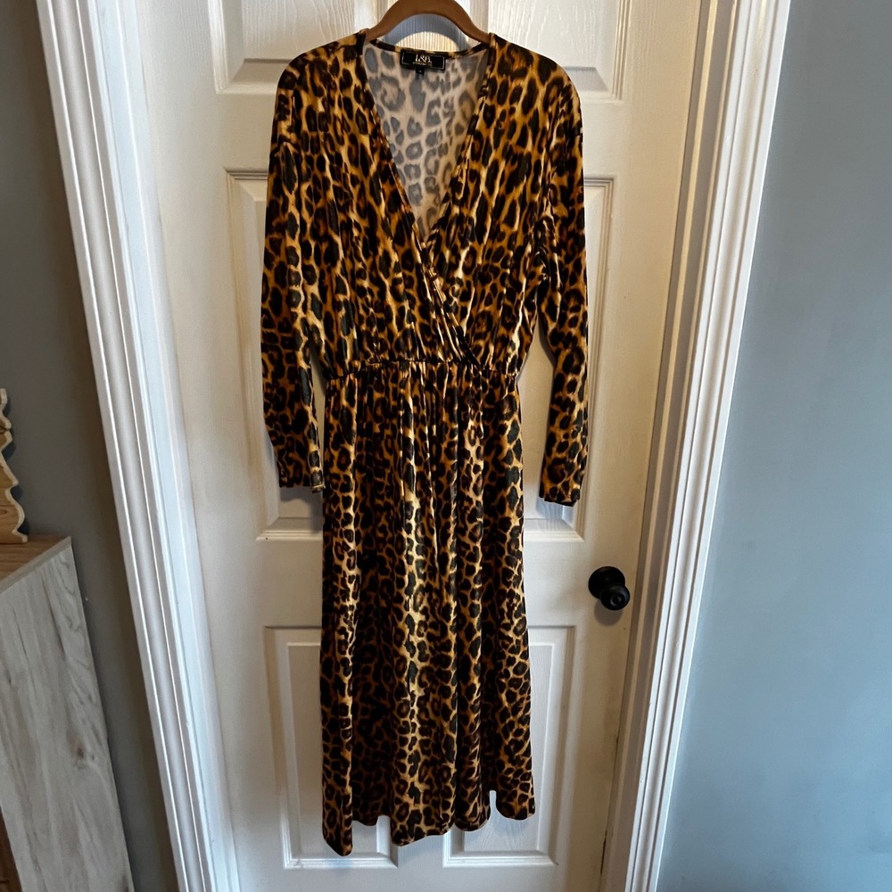 L&B Lucky Blessed Leopard Print Faux Wrap Maxi Dress Size L